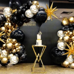 FOTIOMRG Black and Gold Balloons Garland Arch Kit, 5 10 12 18inch Black Gold Confetti Latex Balloons for 2024 Graduation Decorations Anniversary Birthday Party Decorations