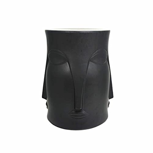 XARONF Matte Black Ceramic Drum Stool with Four Faces, Creative Mask Porcelain Stool, Shoe-Changing Dressing Stool, Suitable for Balconies and Open-air Gardens.