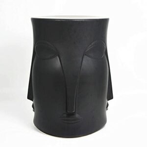 XARONF Matte Black Ceramic Drum Stool with Four Faces, Creative Mask Porcelain Stool, Shoe-Changing Dressing Stool, Suitable for Balconies and Open-air Gardens.