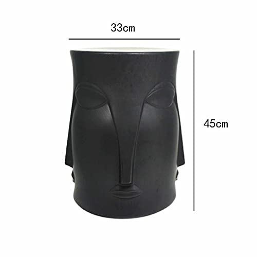 XARONF Matte Black Ceramic Drum Stool with Four Faces, Creative Mask Porcelain Stool, Shoe-Changing Dressing Stool, Suitable for Balconies and Open-air Gardens.