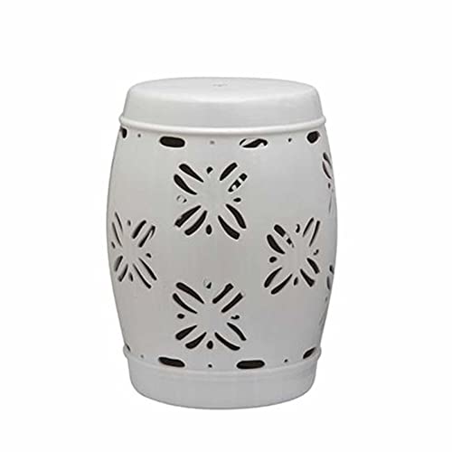 XARONF Butterfly Color Glaze Hollow Ceramic Drum Stool, Garden Round Stool, Porcelain Stool for Shoe Changing Stool, Dressing Chair and Bathroom Stool. (Color : White)