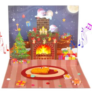 mzd8391 upgraded animated santa projections christmas cards, 3d pop up christmas gift greeting cards with music & lights, music play we wish you a merry christmas for christmas holiday