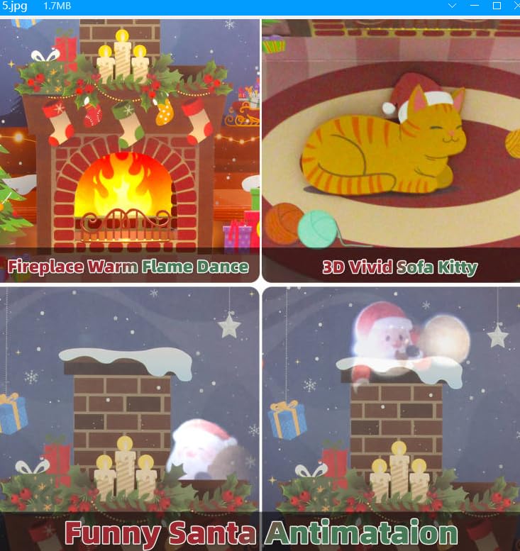 MZD8391 Upgraded Animated Santa Projections Christmas Cards, 3D Pop Up Christmas Gift Greeting Cards with Music & Lights, Music Play We Wish You A Merry Christmas for Christmas Holiday