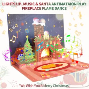 MZD8391 Upgraded Animated Santa Projections Christmas Cards, 3D Pop Up Christmas Gift Greeting Cards with Music & Lights, Music Play We Wish You A Merry Christmas for Christmas Holiday