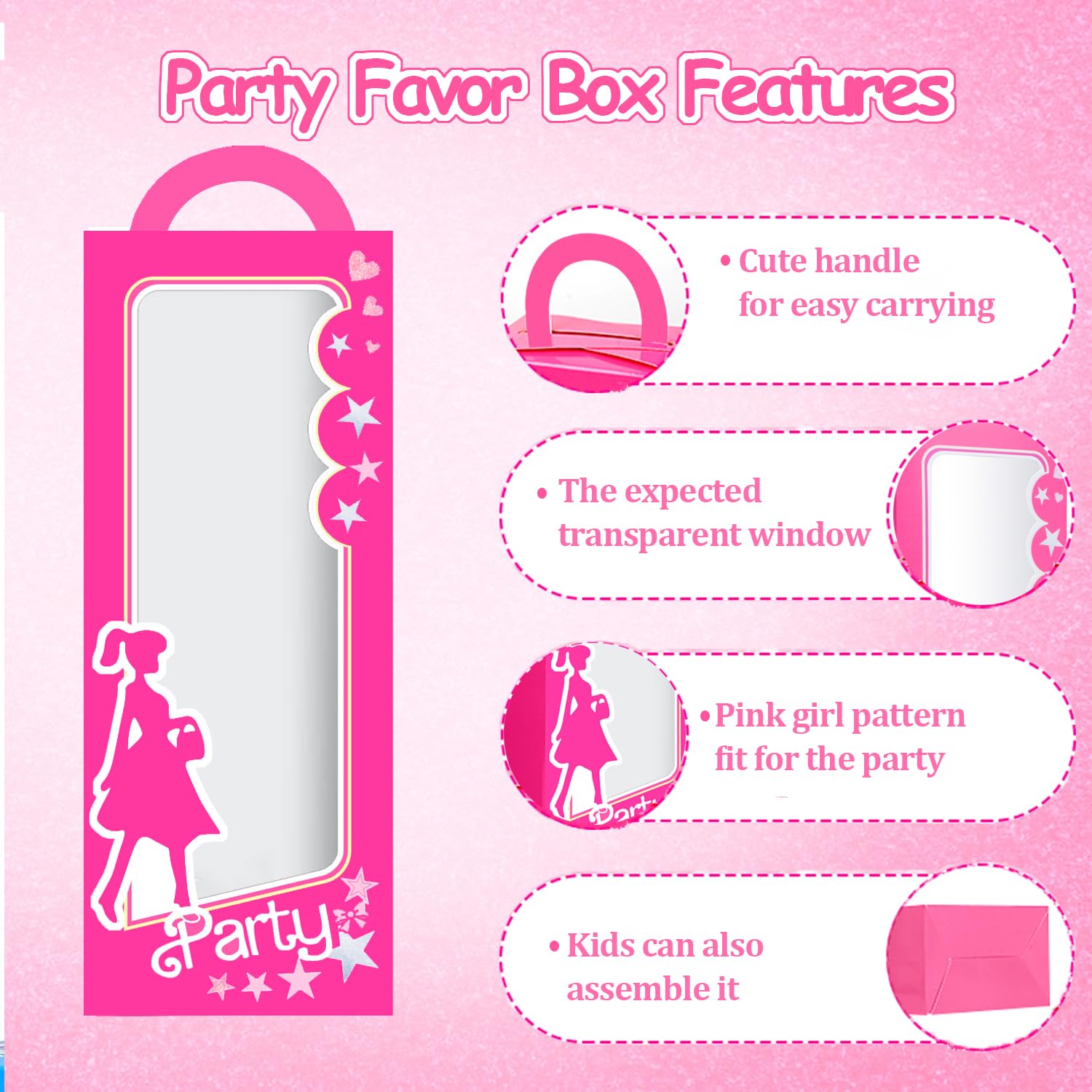 XIAMOOR 16 Pack Hot Pink Girl Party Favor Boxes Princess Theme Party Favors Bag Hot Pink Gift Box Goodie Bag Candy Treat Boxes Pink Birthday Bachelorette Party Decorations Supplies For Girls Women