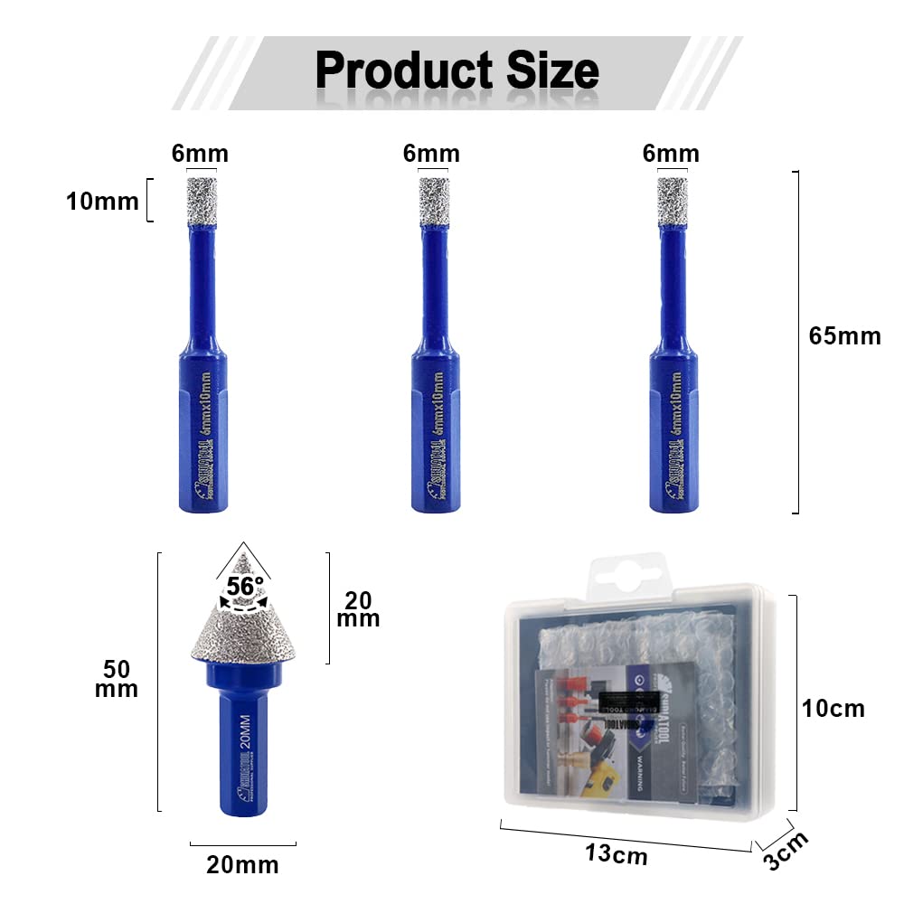 SHDIATOOL Diamond Drill Bits Tile, Porcelain Core Hole Saws for Ceramic Marble and Mortar Raking Bit 7.2MMx 74MM Mortar Router