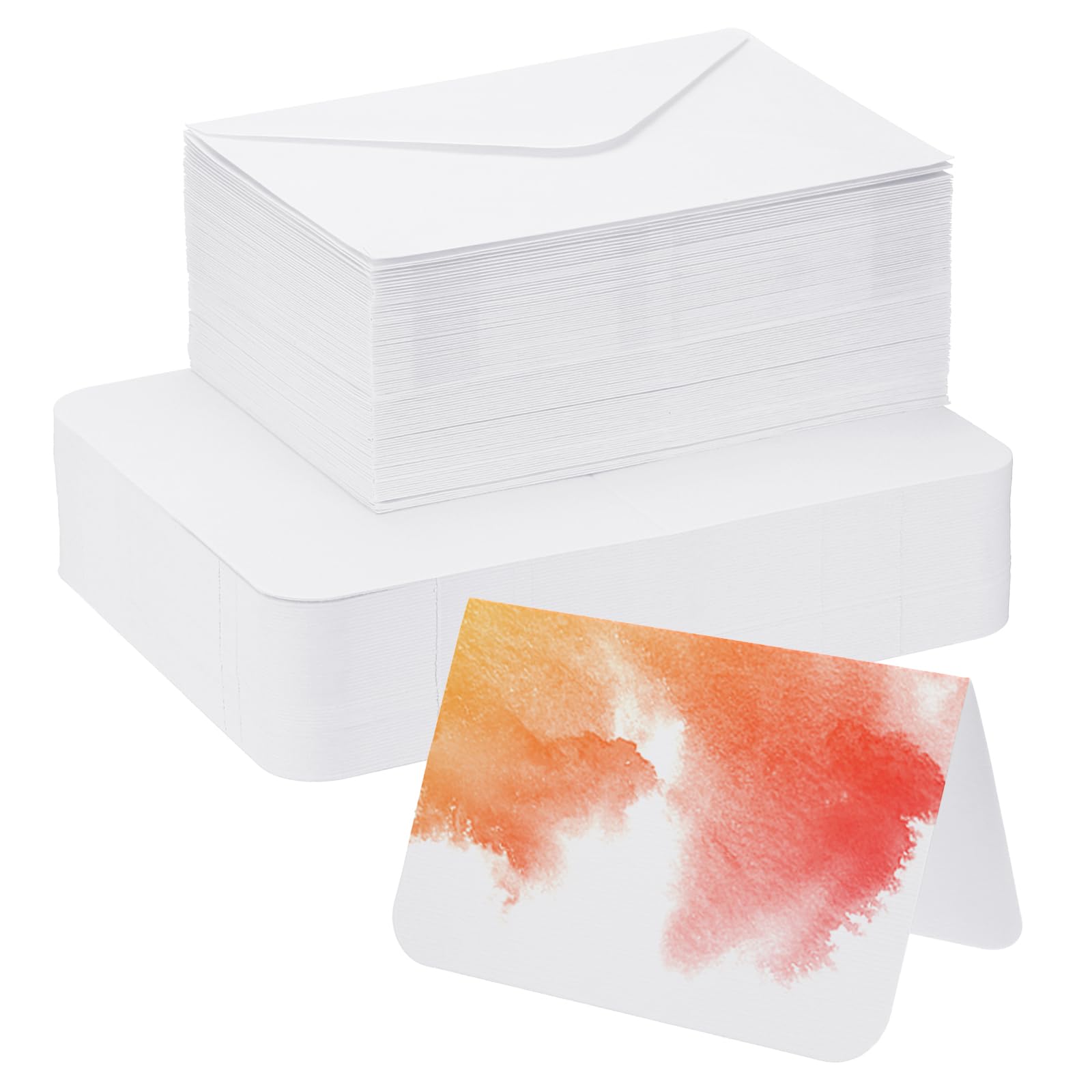 PATIKIL 100 Sets Pure Cotton Watercolor Cards 140lb/300 GSM Postcards with Envelopes for Art Painting Creative Thank Notes, 4x6 Inch Foldable Size