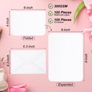 PATIKIL 100 Sets Pure Cotton Watercolor Cards 140lb/300 GSM Postcards with Envelopes for Art Painting Creative Thank Notes, 4x6 Inch Foldable Size