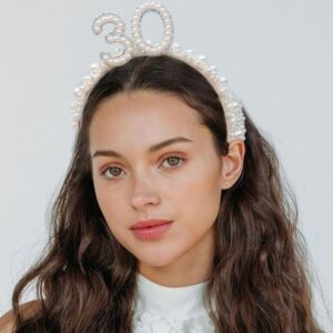 RSOLIET 30th Birthday Pearl Jewel Embellished Headband - 30th Birthday Outfit For Women,Rhinestone Headband With Peals For 30th Birthday Decorations