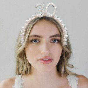 RSOLIET 30th Birthday Pearl Jewel Embellished Headband - 30th Birthday Outfit For Women,Rhinestone Headband With Peals For 30th Birthday Decorations