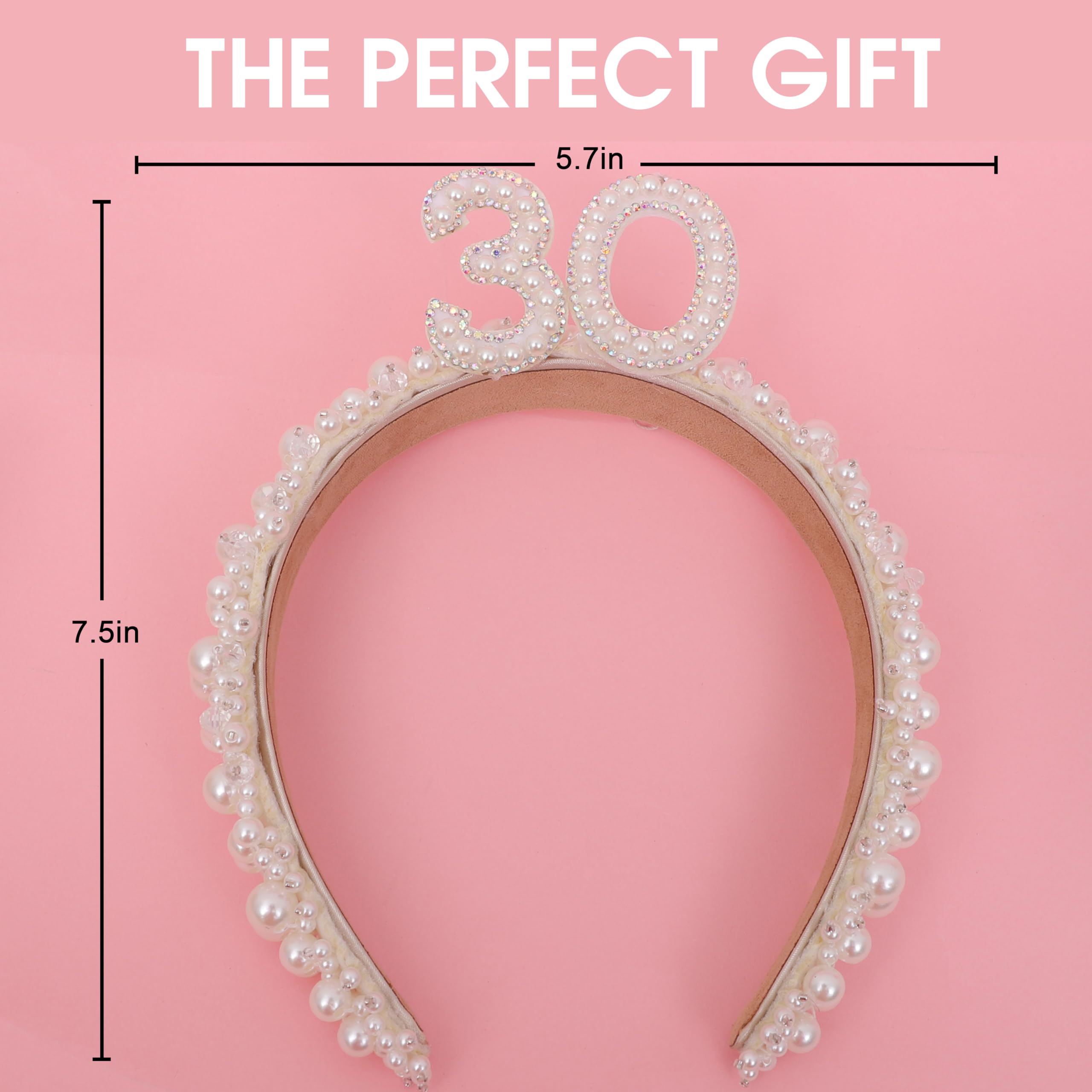 RSOLIET 30th Birthday Pearl Jewel Embellished Headband - 30th Birthday Outfit For Women,Rhinestone Headband With Peals For 30th Birthday Decorations