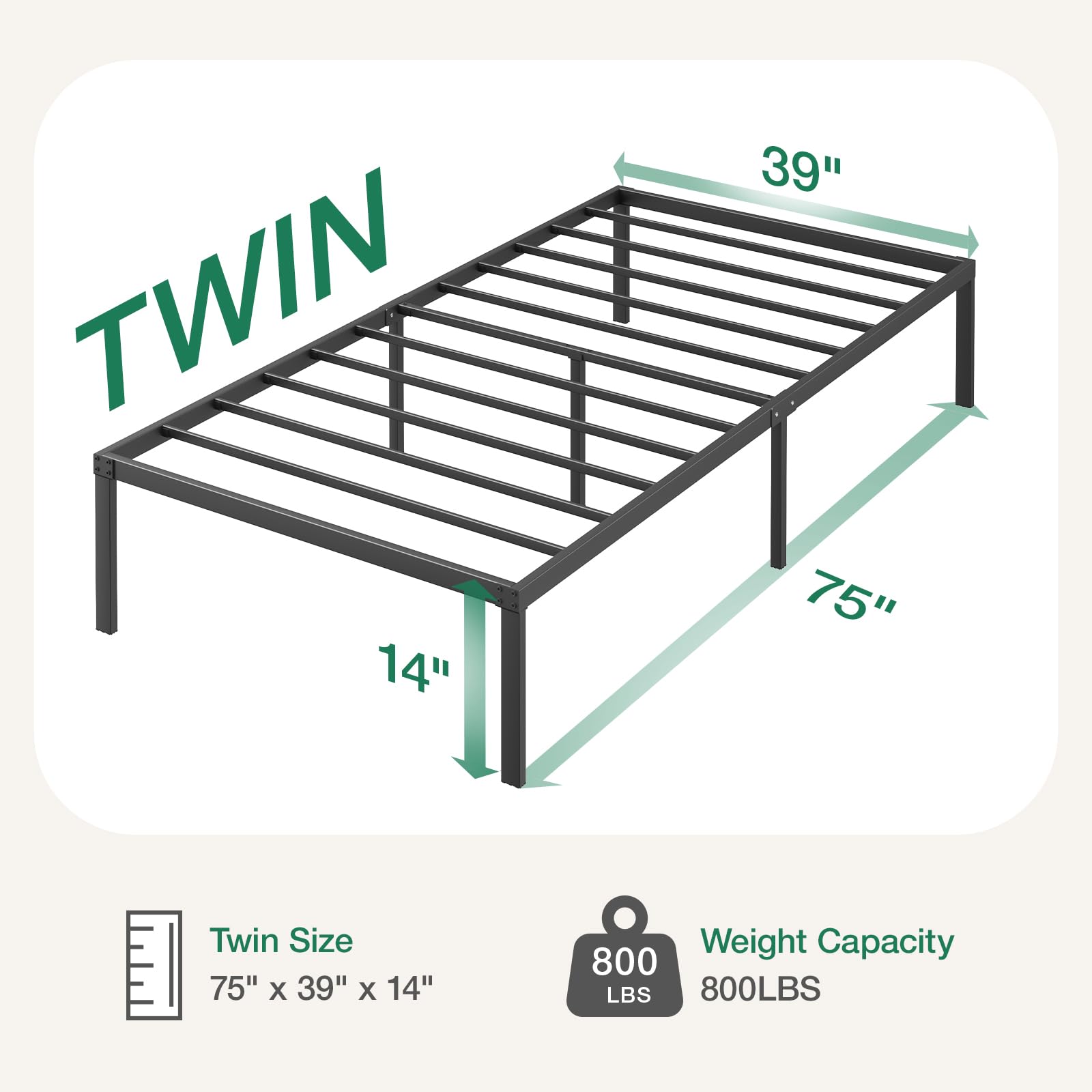 Novilla Twin Bed Frames, 14 Inch Metal Platform Bed Frame Twin Size with Storage Space Under Bed Frames, Heavy Duty Steel Slat Support, No Box Spring Needed, Easy Assembly