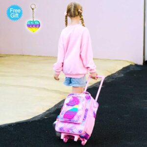 4PCS Rolling Backpack for Girls, Kids Mermaid Roller Backpacks with Wheels for Kids, Wheeled Bookbag Set for Toddler Elementary School