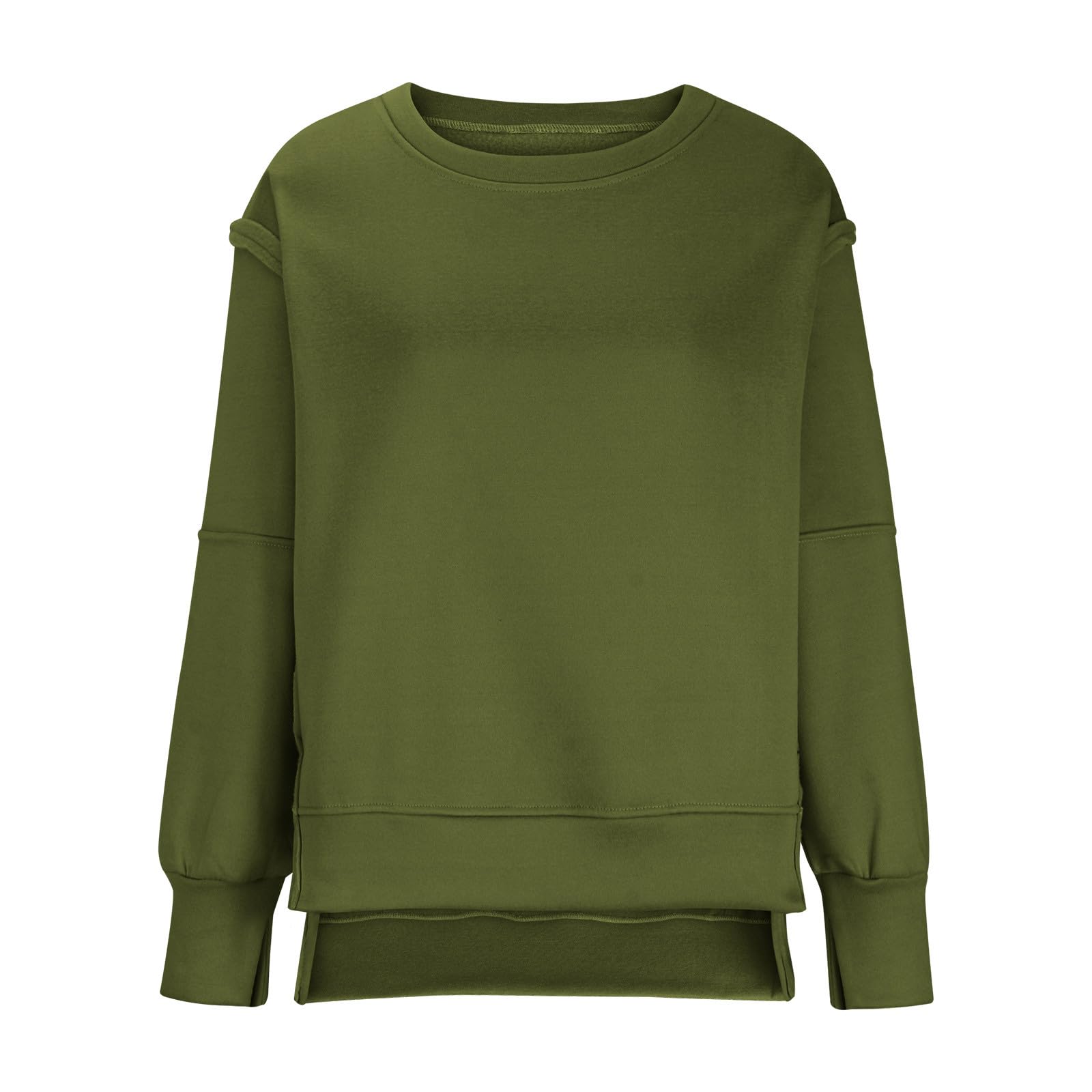 SMIDOW prime deals day Womens Oversized Crewneck Sweatshirts Hoodies Fall 2023 Fashion Warm Y2k Clothes Casual Slit Sloucthy Pullover Tops Oversized Crewneck Sweatshirt Army Green