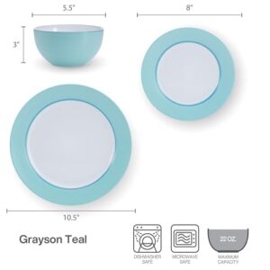 Pfaltzgraff Grayson Teal 12 Piece Dinnerware Set, Service for 4