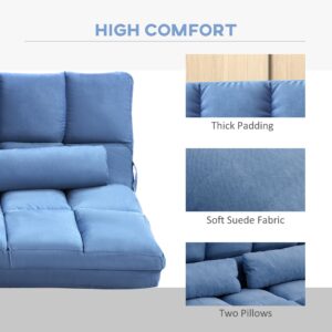 HOMCOM Convertible Floor Sofa Chair, Folding Couch Bed, Guest Chaise Lounge with 2 Pillows, Adjustable Backrest and Headrest, 51.25" L, Blue