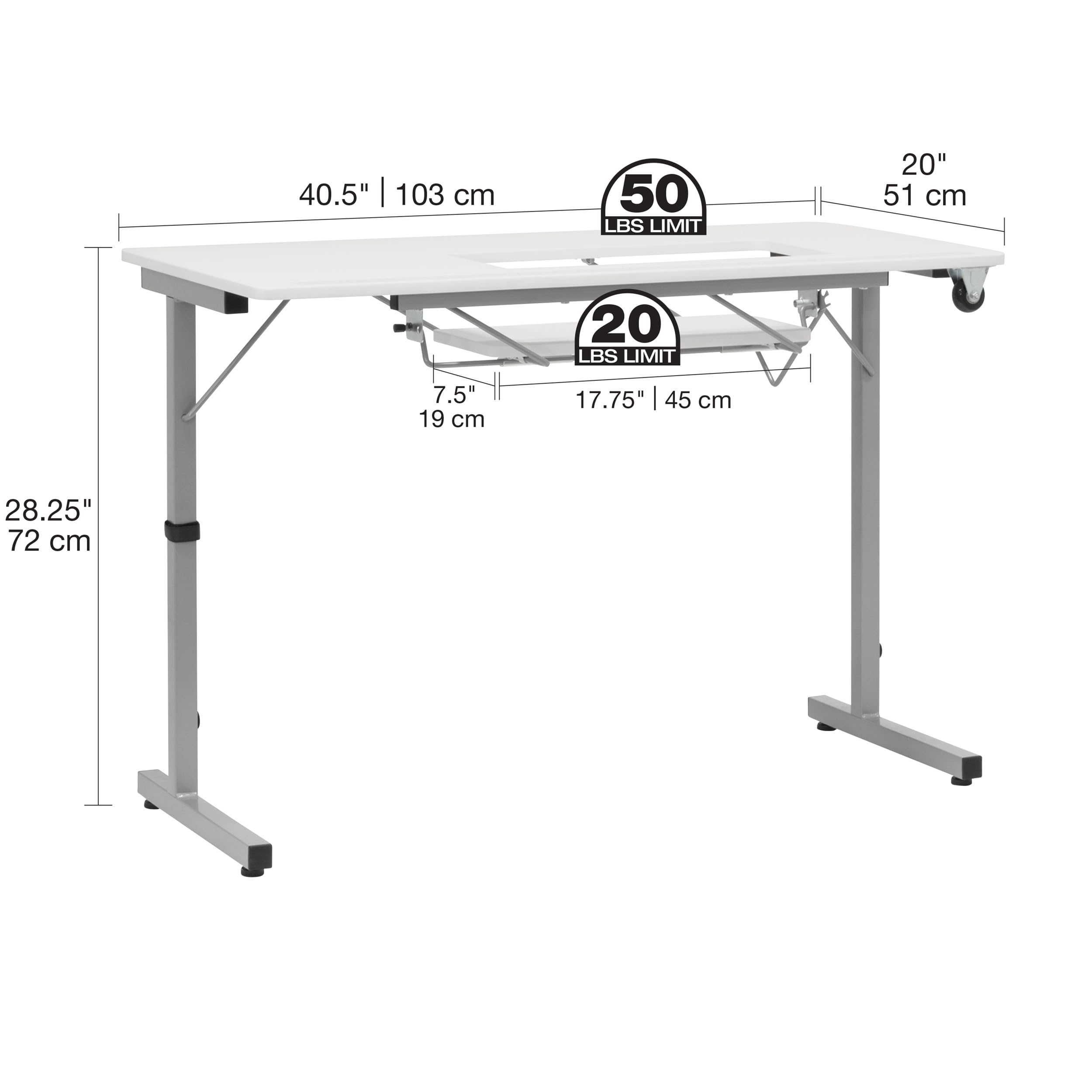 Rollaway II Compact Portable Folding Sewing Table, Silver/White