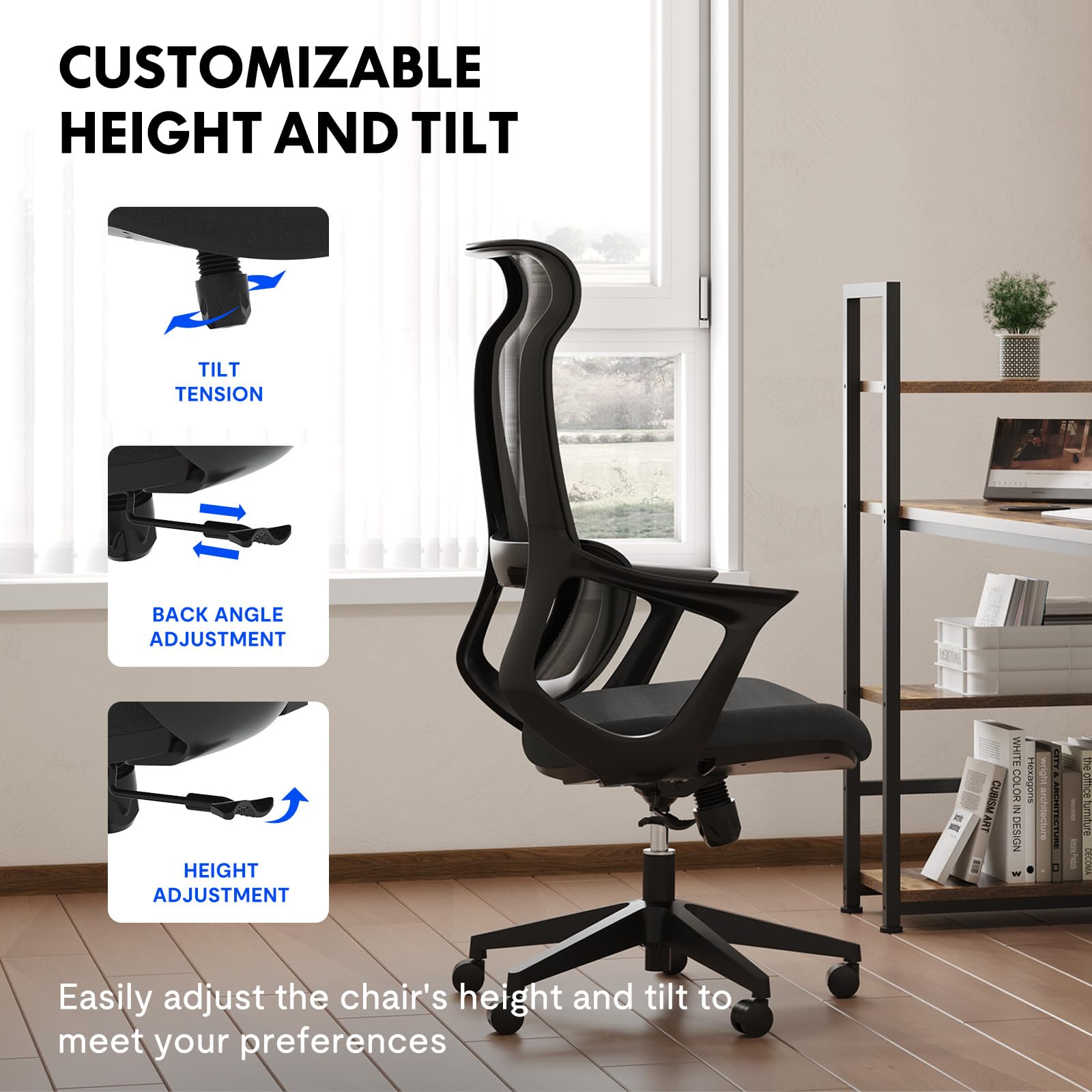 FLEXISPOT Comfy Office Chair Wide Seat Cushion Ergonomic Office Chair with Dynamic Adjustable Lumbar Support Big and Tall Office Desk Chair Comfy Chair for Home Office OC2 (Black)