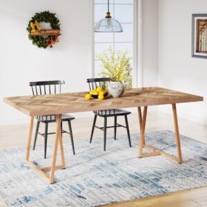 tribesigns farmhouse dining table for 6 to 8, 70.9 inch rectangular wood kitchen table with heavy duty wooden legs, industrial dinner table for dining room, living room, walnut