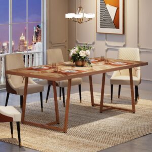 Tribesigns Farmhouse Dining Table for 6 to 8, 70.9 Inch Rectangular Wood Kitchen Table with Heavy Duty Wooden Legs, Industrial Dinner Table for Dining Room, Living Room, Walnut