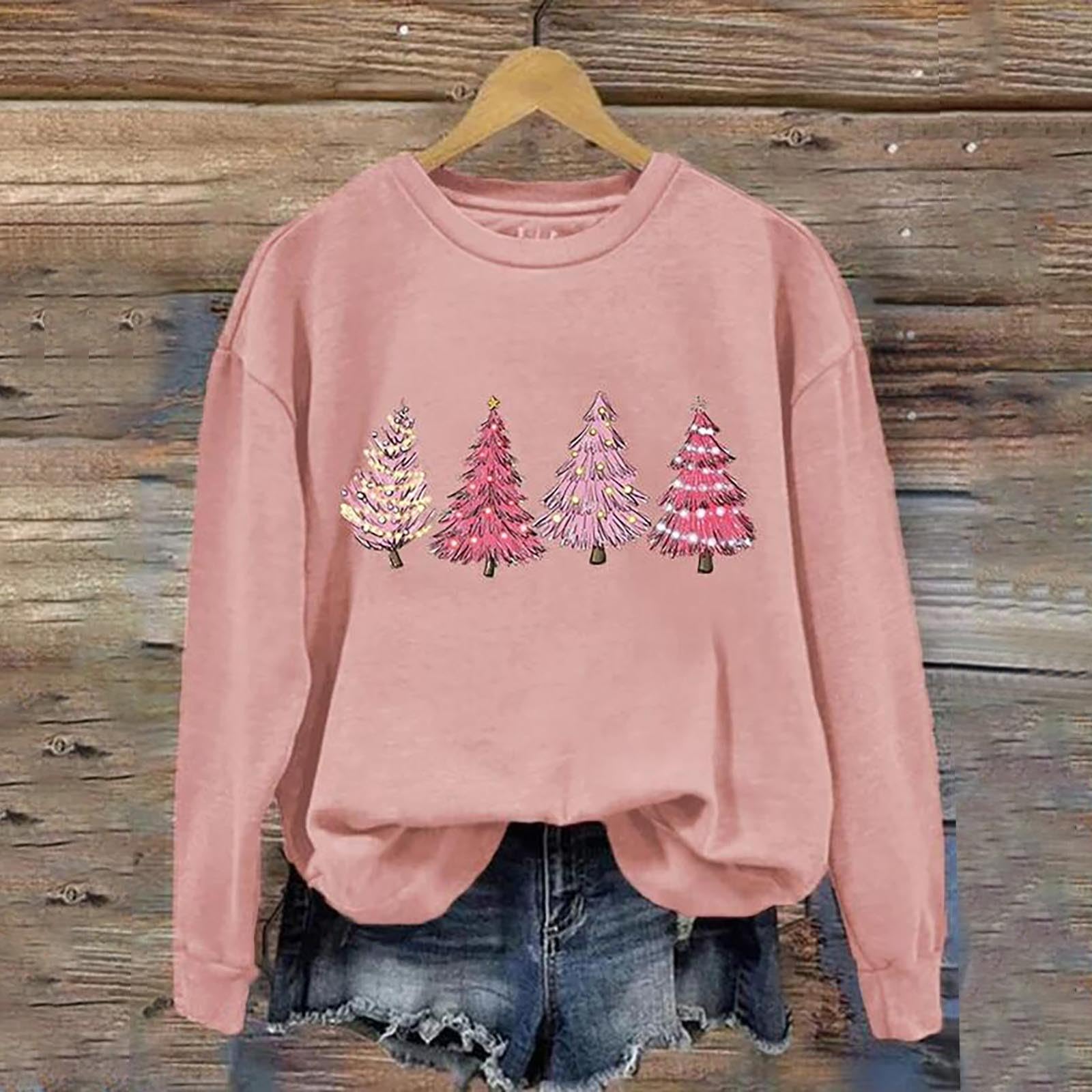 vintage christmas open back sweatshirt red christmas dress womens fall sweatshirts christmas vacation halloween crewneck sweatshirt womens christmas shirts tunic sweatshirt(16-pink,XX-Large)