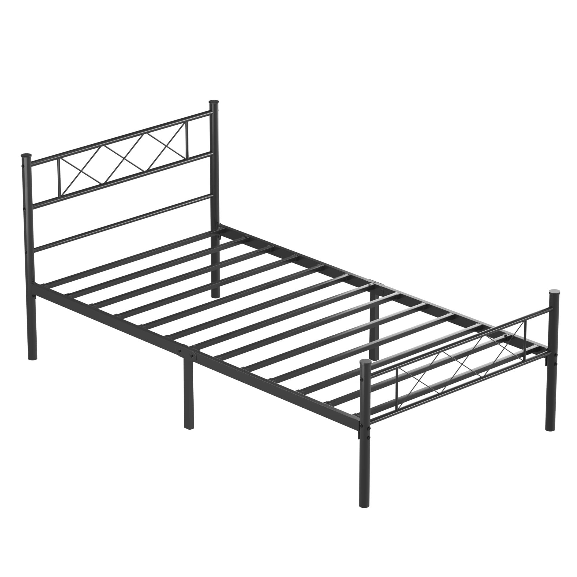 VECELO Twin Size Bed Frame with Headboard, Heavy-Duty Platform/Mattress Foundation with Metal Slats Support, No Box Spring Needed/Easy Assembly, Matte Black