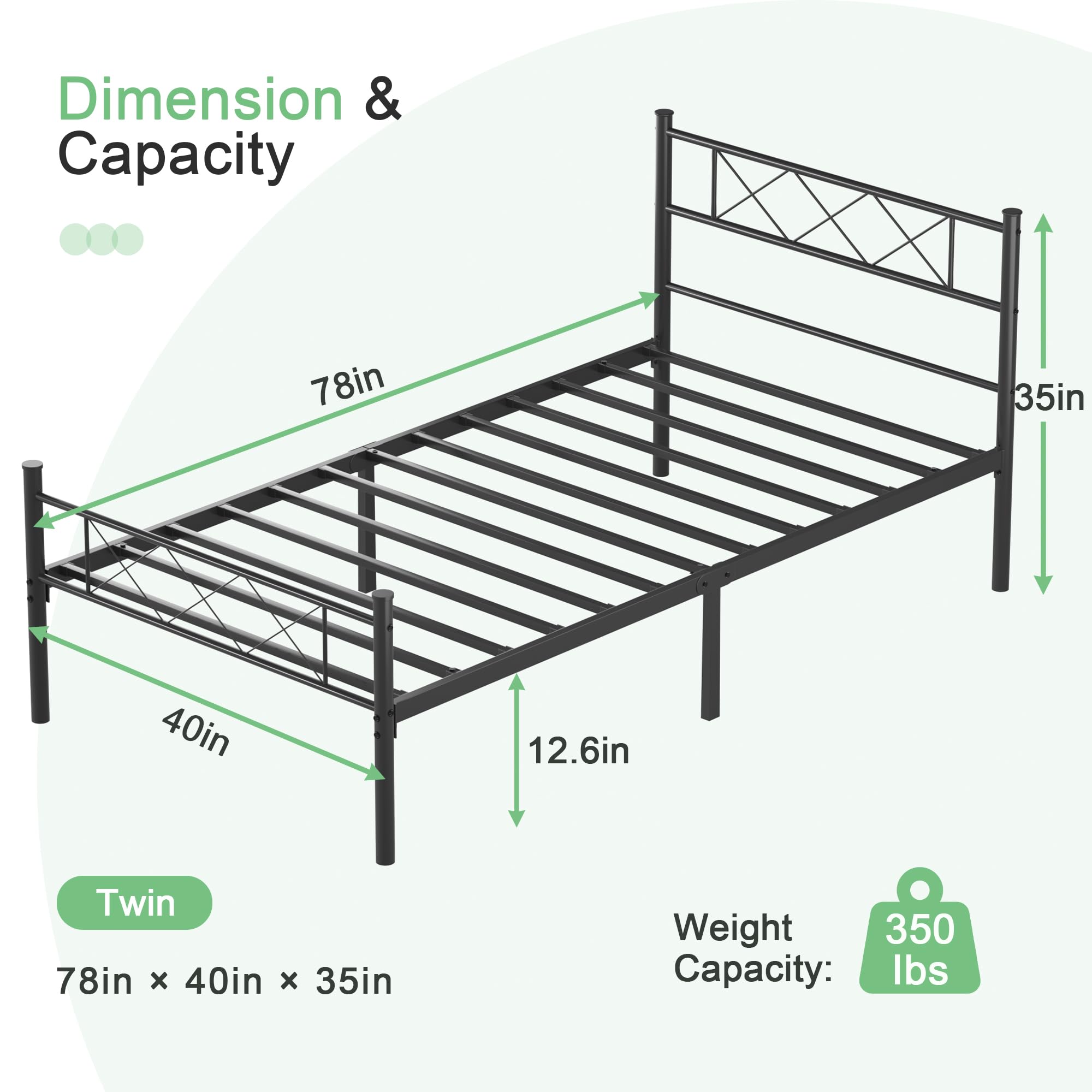 VECELO Twin Size Bed Frame with Headboard, Heavy-Duty Platform/Mattress Foundation with Metal Slats Support, No Box Spring Needed/Easy Assembly, Matte Black