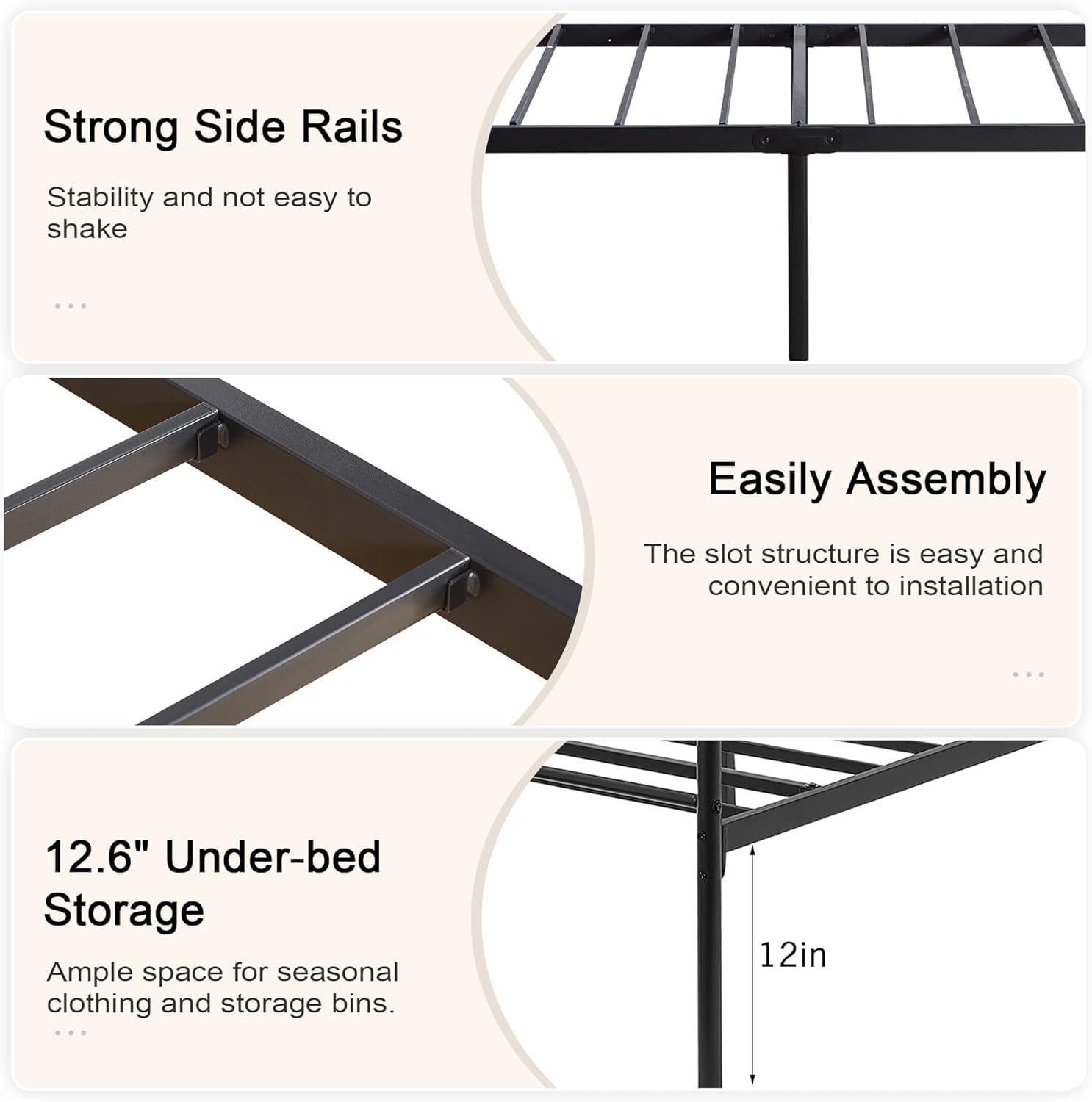 VECELO Twin Size Bed Frame with Headboard, Heavy-Duty Platform/Mattress Foundation with Metal Slats Support, No Box Spring Needed/Easy Assembly, Matte Black