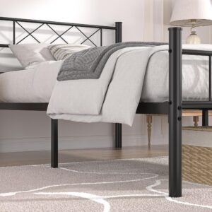 VECELO Twin Size Bed Frame with Headboard, Heavy-Duty Platform/Mattress Foundation with Metal Slats Support, No Box Spring Needed/Easy Assembly, Matte Black