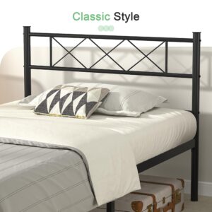 VECELO Twin Size Bed Frame with Headboard, Heavy-Duty Platform/Mattress Foundation with Metal Slats Support, No Box Spring Needed/Easy Assembly, Matte Black