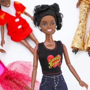 ONEST 5 Sets 11.5 Inch African American Dolls Include 5 Pieces Black Girl Dolls, 8 Pieces Handmade Doll Clothes, 5 Pairs of Doll Shoes