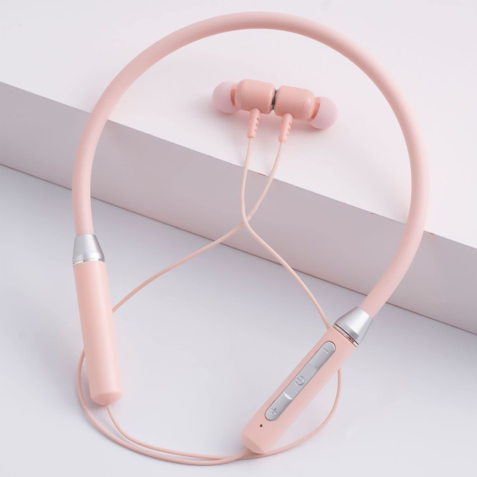 CENGNIAN Neckband Bluetooth Earbuds, Wireless Bluetooth Headphones with Microphone, Bluetooth 5.2, 10Hrs Playtime, Deep Bass Headset for Phone Calls, Music, and Sports (Pink)