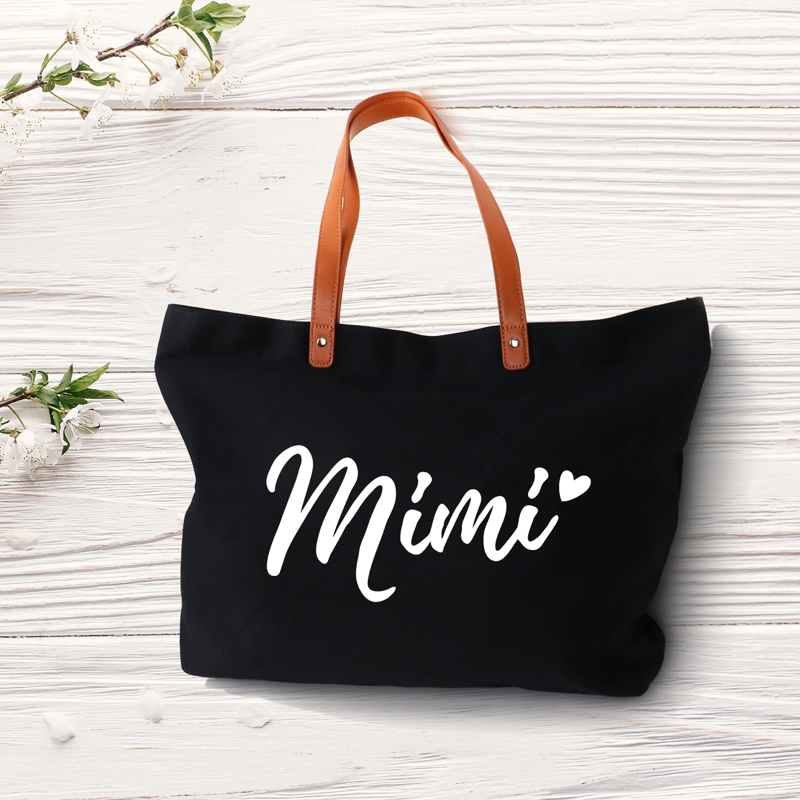 Lamyba Mothers Day Gifts for Mimi, Mini Gifts, Gifts for Mimi Grandma, Mimi Birthday Gifts, Mimi Tote Bag with Zipper, Black