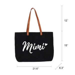 Lamyba Mothers Day Gifts for Mimi, Mini Gifts, Gifts for Mimi Grandma, Mimi Birthday Gifts, Mimi Tote Bag with Zipper, Black