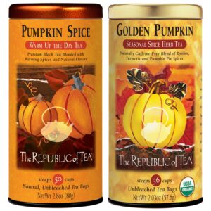 the republic of tea – limited-edition fall pumpkin teas - pumpkin spice and golden pumpkin tea bundle – 50 and 36 count tea bags