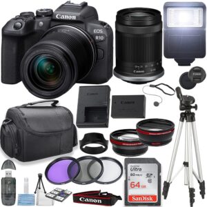 Canon EOS R10 Mirrorless Camera w/Canon RF-S 18-150mm f/3.5-6.3 is STM Lens + 64GB Memory Card + Flash + Tripod & More (Renewed)