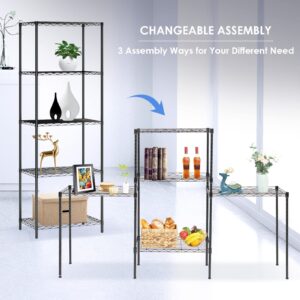 5 Tier Changeable Wire Shelving Rack, Adjustable Metal Shelves for Storage, 5 Tier Black Shelving Unit with Leveling Feet, 11.5"D x 21"W x 59"H, 550Lbs Capacity, For Kitchen, Pantry, Garage, Laundry