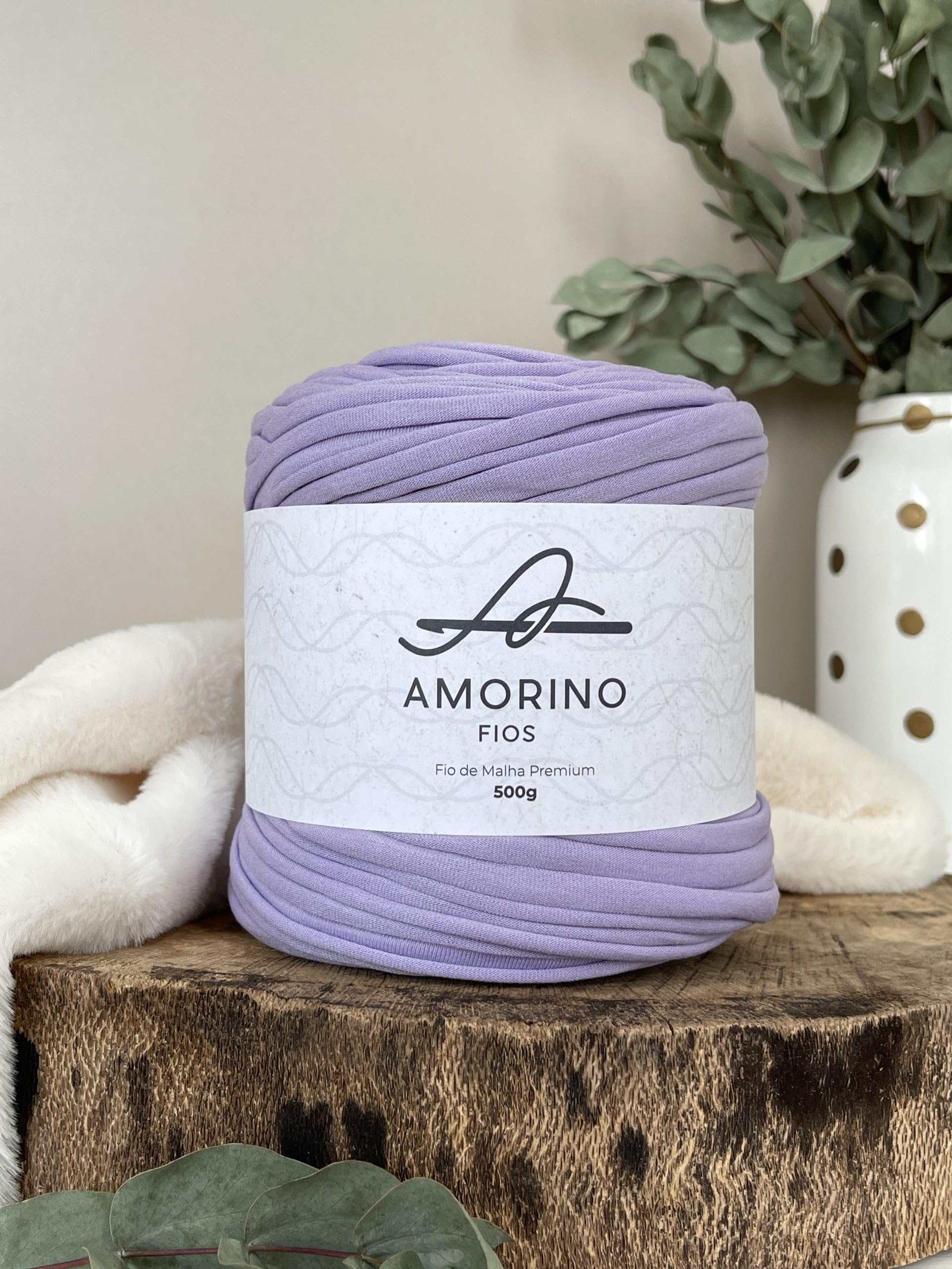 AMORINO FIOS t Shirt Yarn Premium - Crochet & Knitting, Easy Crocheting for Beginners, Thick 3,6cm, Tshirt Yarn for Crafts, Polyester Yarn, knotless, Macrame t-Shirt Yarn (Color: Lavender).