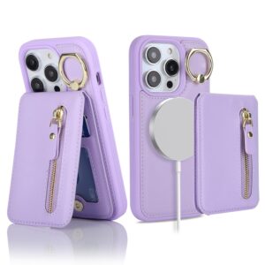 Ｈａｖａｙａ for iphone 14 pro max case magsafe compatible iphone 14 pro max phone case with card holder for women leather zipper phone wallet detachable 2-in-1 magnetic-purple