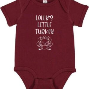 Lolly's Little Turkey Color Infant Bodysuit, Fall Baby Shower Newborn Gift, Pregnancy Reveal Onesie Present, Thanksgiving, Unisex (6M, Short Sleeve, Yellow)