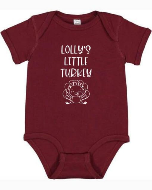 Lolly's Little Turkey Color Infant Bodysuit, Fall Baby Shower Newborn Gift, Pregnancy Reveal Onesie Present, Thanksgiving, Unisex (6M, Short Sleeve, Yellow)