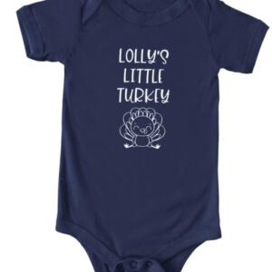 Lolly's Little Turkey Color Infant Bodysuit, Fall Baby Shower Newborn Gift, Pregnancy Reveal Onesie Present, Thanksgiving, Unisex (6M, Short Sleeve, Yellow)