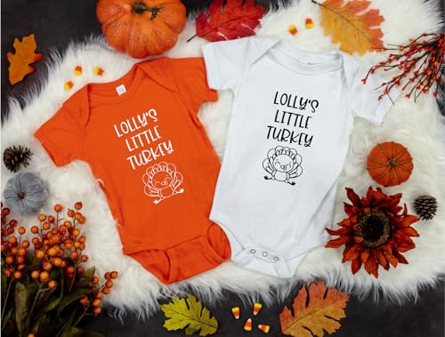 Lolly's Little Turkey Color Infant Bodysuit, Fall Baby Shower Newborn Gift, Pregnancy Reveal Onesie Present, Thanksgiving, Unisex (6M, Short Sleeve, Yellow)