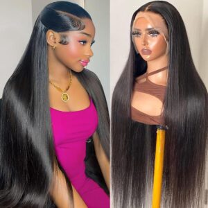 uygljk 30 inch straight lace front wigs human hair pre plucked 200 density 13x4 hd lace front wigs human hair for women straight glueless lace frontal wigs human hair with bleached knots