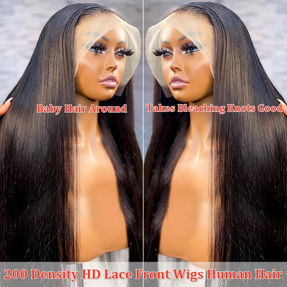 UYGLJK 30 Inch Straight Lace Front Wigs Human Hair Pre Plucked 200 Density 13x4 HD Lace Front Wigs Human Hair for Women Straight Glueless Lace Frontal Wigs Human Hair With Bleached Knots