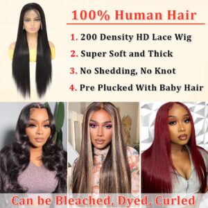 UYGLJK 30 Inch Straight Lace Front Wigs Human Hair Pre Plucked 200 Density 13x4 HD Lace Front Wigs Human Hair for Women Straight Glueless Lace Frontal Wigs Human Hair With Bleached Knots