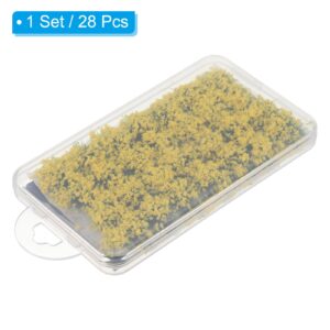 PATIKIL Static Flower Cluster Grass Tuft Model, 1 Set/28Pcs Miniature Flowers Vegetation Groups Bushy Tuft Scenery Model DIY for Landscape Railway Artificial Grass Modeling, Yellow