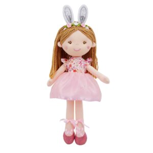 june garden 16" enchanted garden fairy doll brielle - plush stuffed soft bunny doll girl easter gift - pink dress