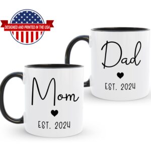 HomeBee Mom Dad Est 2024 Coffee Mug Set, New & Expecting Parents Gift for Couple, Pregnancy Announcement Gender Reveal Gift, Welcome Baby Congratulations Present, Mommy to Be First Time Daddy Cups