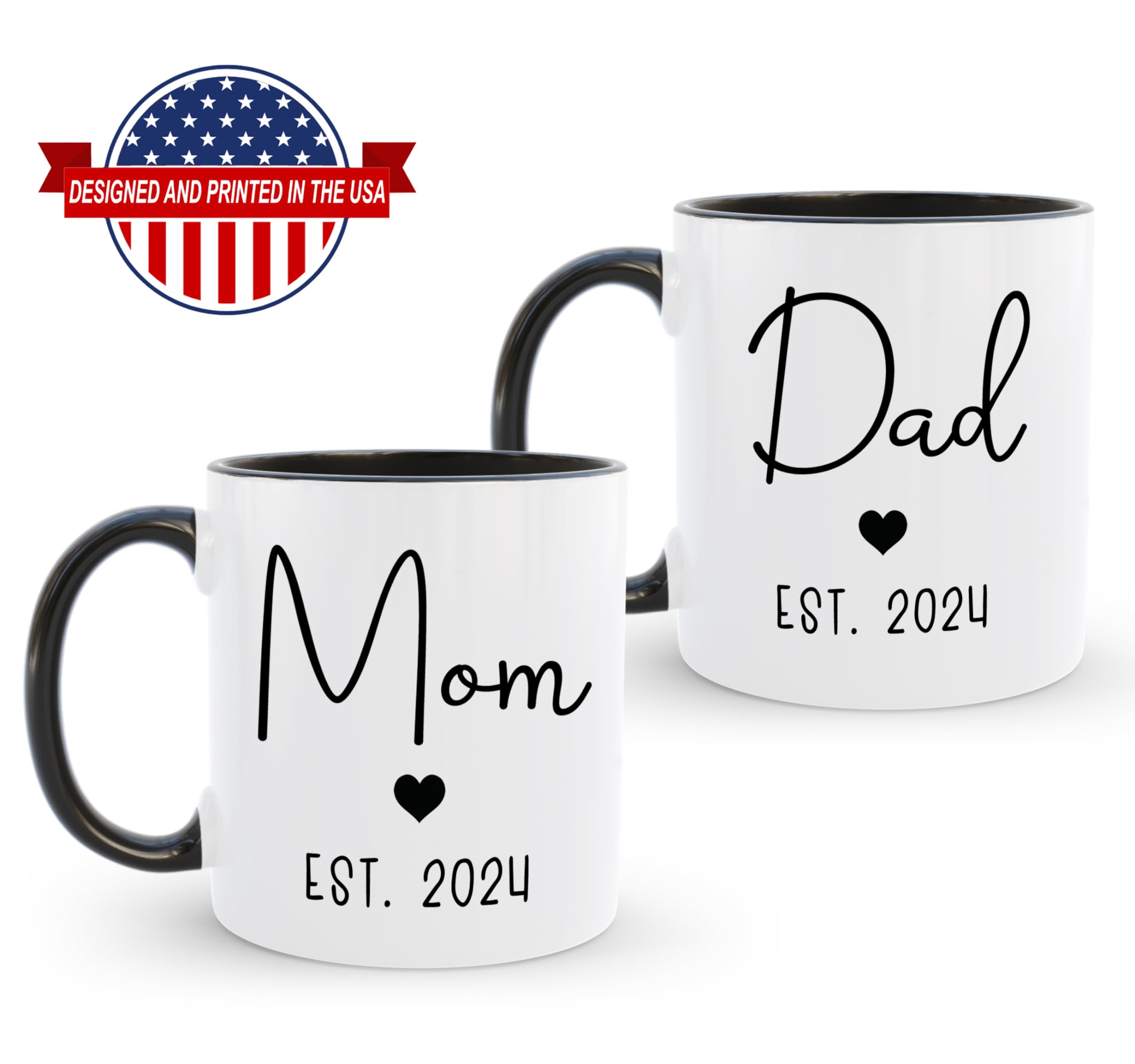 HomeBee Mom Dad Est 2024 Coffee Mug Set, New & Expecting Parents Gift for Couple, Pregnancy Announcement Gender Reveal Gift, Welcome Baby Congratulations Present, Mommy to Be First Time Daddy Cups